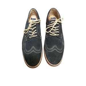 1901 Men's Black Suede Wingtip Oxford Lace-Up Shoes Contrasting Stitching Size 1